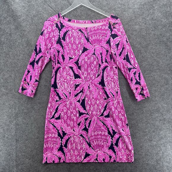 Lilly Pulitzer Womens Sophie Dress Size Med Pink Navy Pineapple Preppy Island - Picture 3 of 9